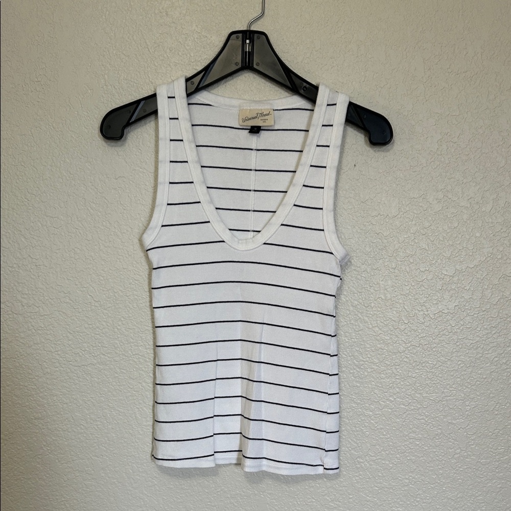 Universal Thread White and Black Striped Tank Top